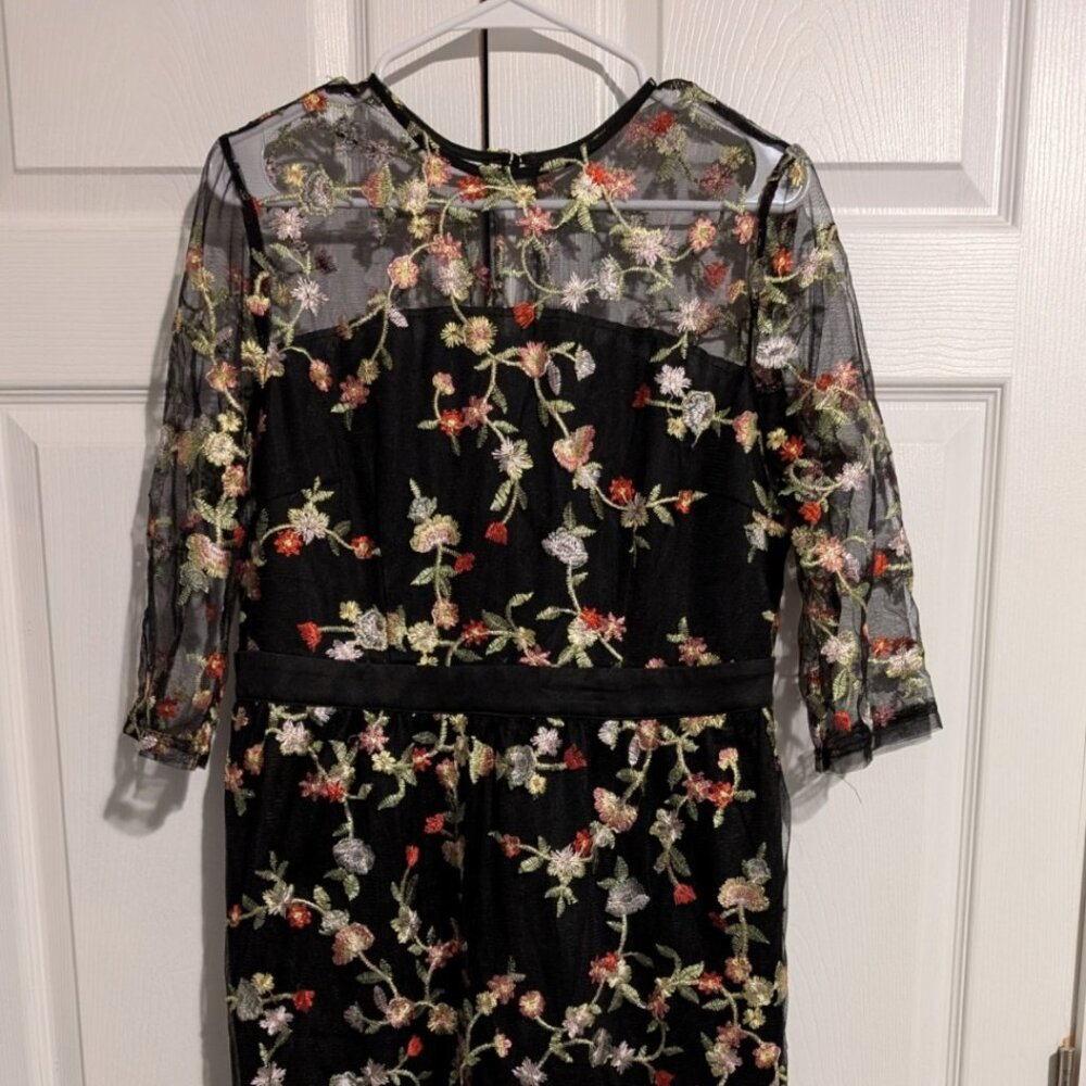 Floral Embroidery Mesh Overlay Maxi Dress Size L